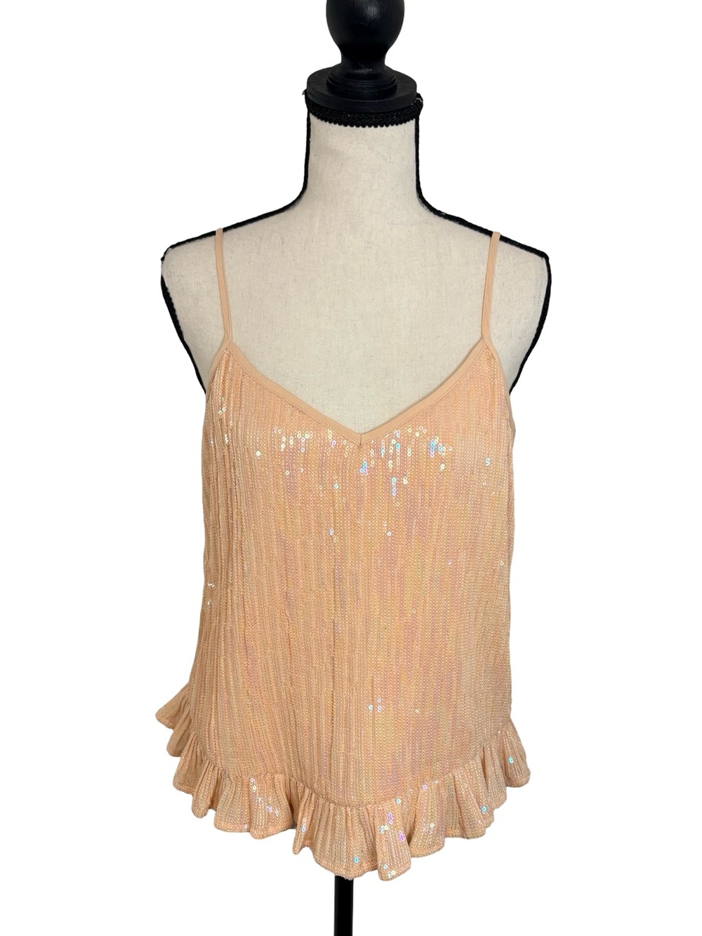 Anthropologie‎ Blush Sequin Ruffle Cami Top US 2